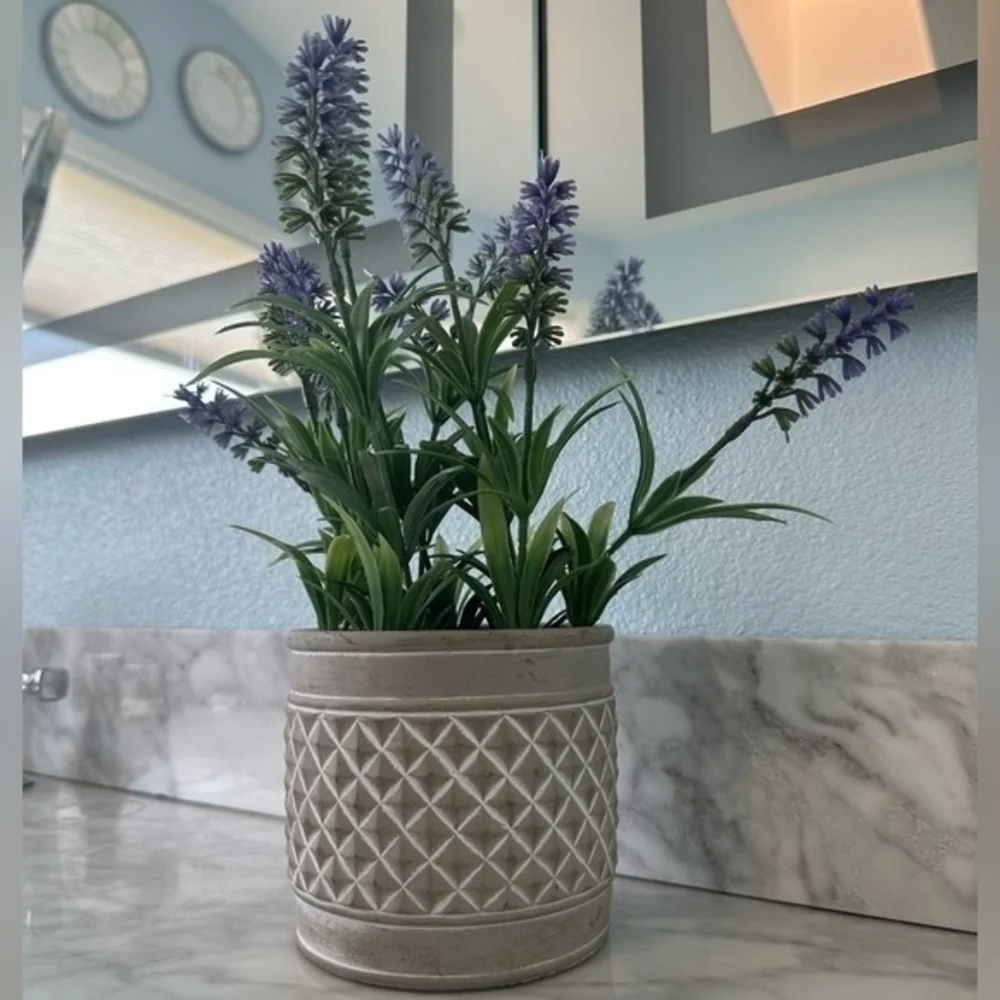 Artificial Lavender Plant White Cement Planter 12